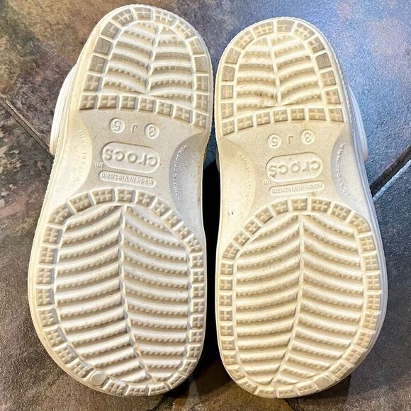 Crocs Kids White Lined Slingback Clogs 3 J 5 - Picture 5 of 12